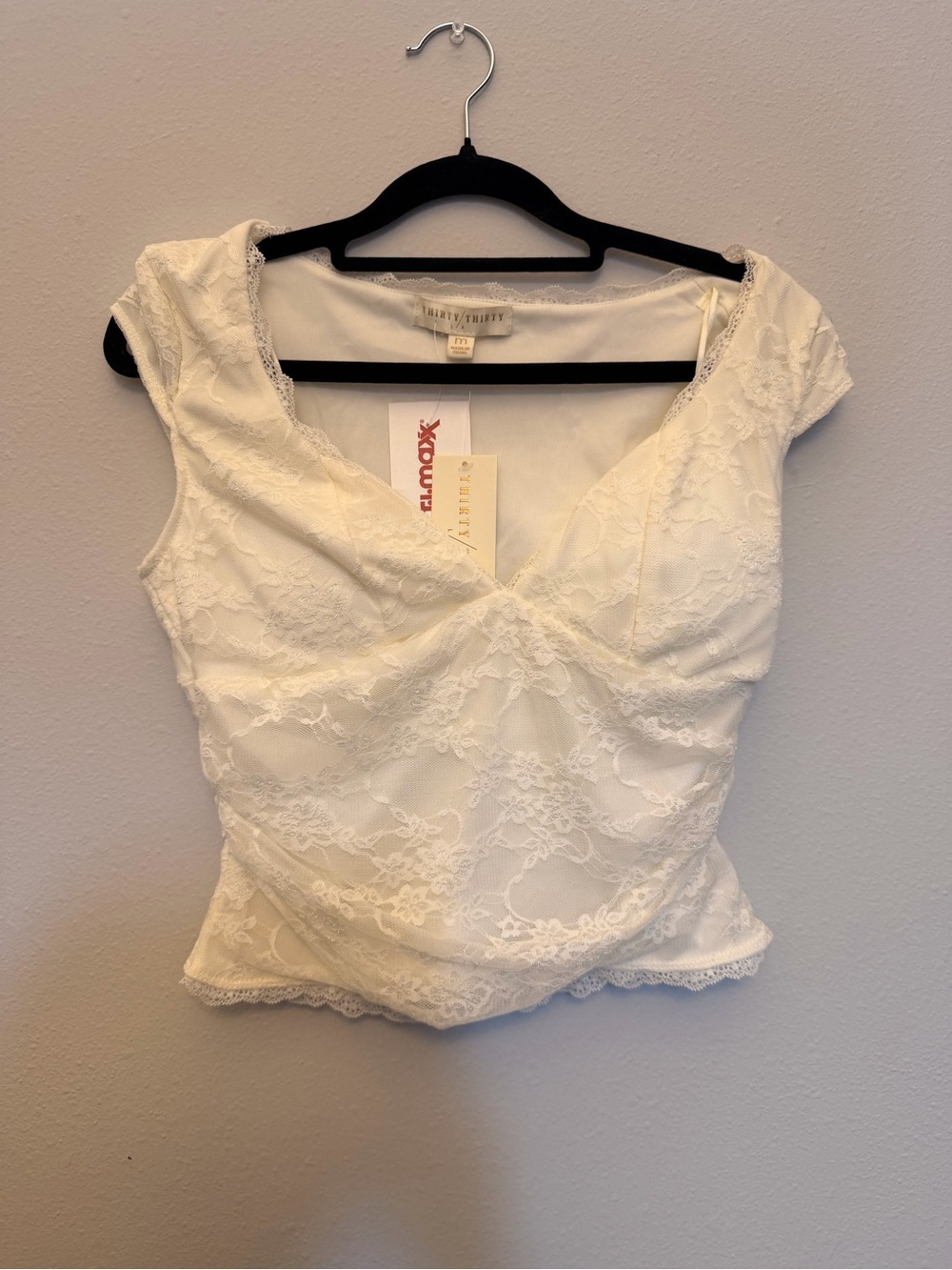 Ivory Lace Cap-Sleeve Crop Top
